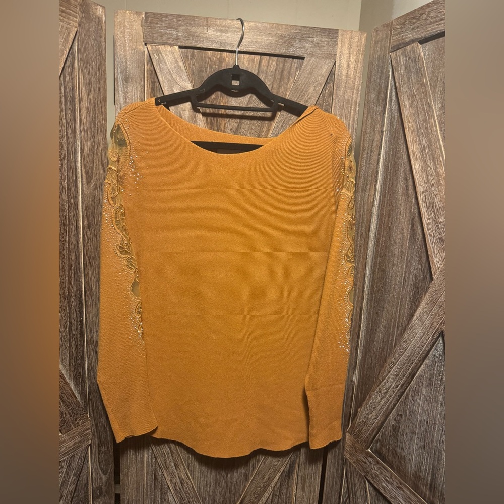Orange Sweater with Lace Sleeves